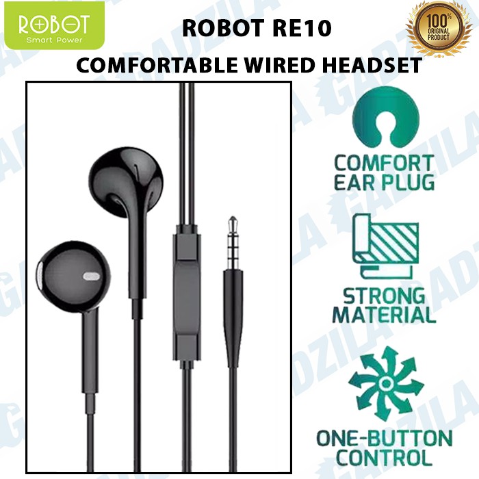 ROBOT RE10 EARPHONE SEMI IN-EAR WIRED EARPHONE HANDSFREE LIKE EARPODS