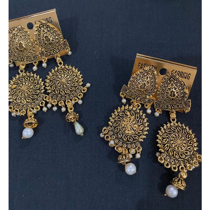 Anting gantung panjang india tusuk gaya vintage India aksen rumbai untuk pesta