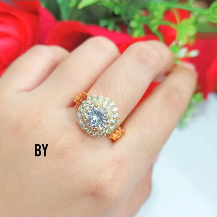 Cincin Dewasa Permata Full Perhiasan Wanita Gold Modern (COD)