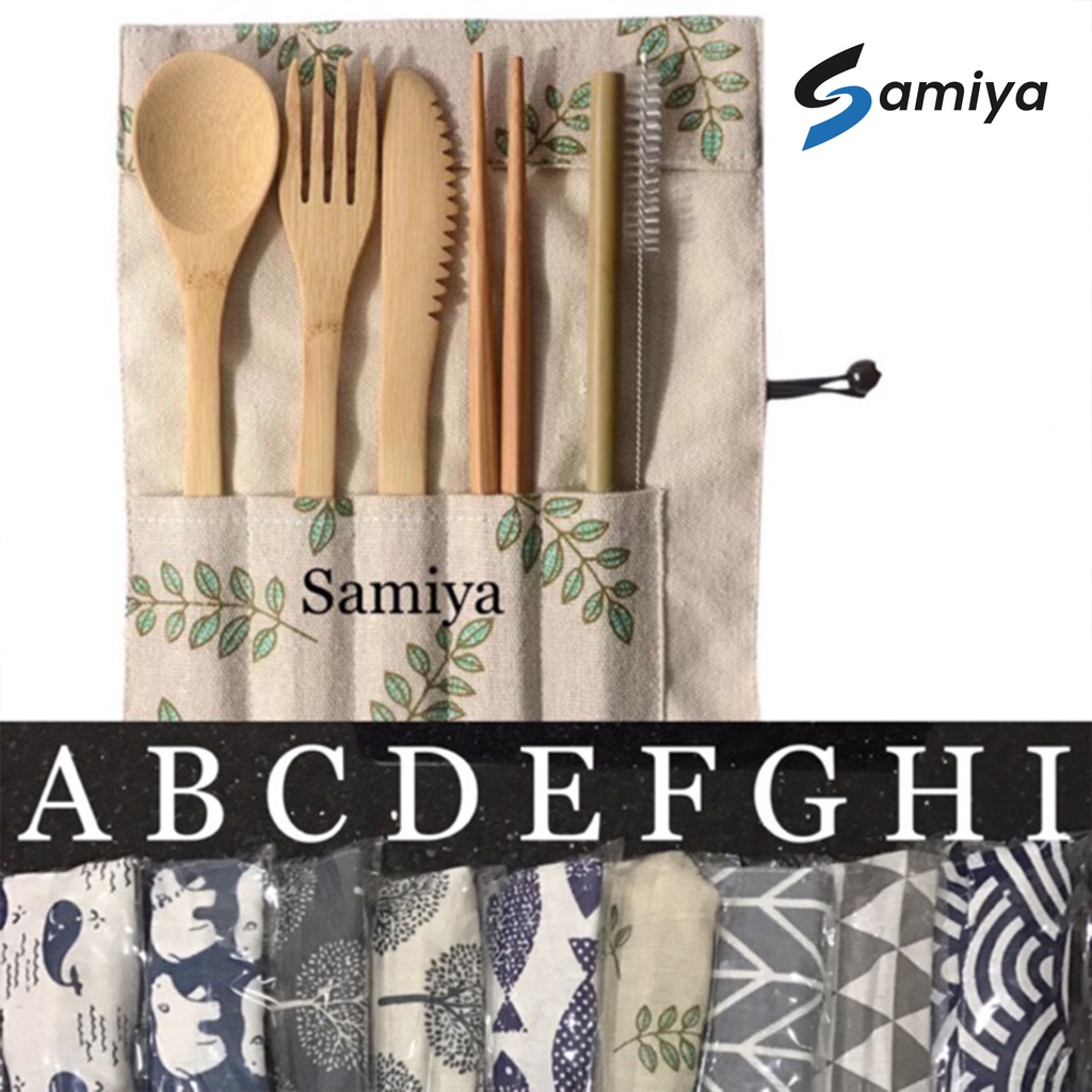 Paket alat makan set sendok garpu sumpit sedotan bambu / bamboo cutlery set / alat makan portable