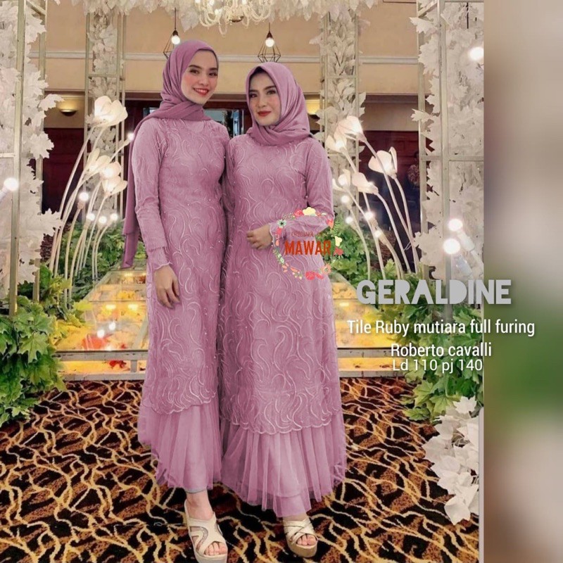 gamis geraldine/maxi dress kondangan/gamis muslim kondangan/dress brukat tile/gamis aldine