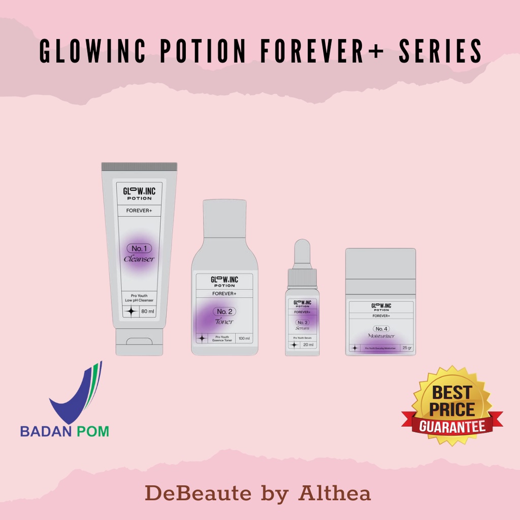 GLOWINC POTION FOREVER+ Pro Youth Low pH Cleanser | Essence Toner | Serum | Everyday Moisturizer