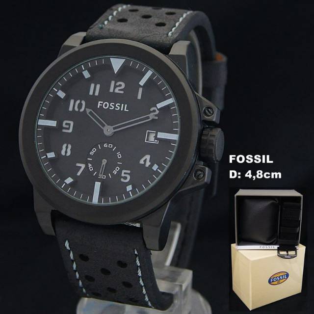 Free Box Jam Tangan Foss FS6083 tanggal chrono detik d:4.8cm include box + tali kanvas
