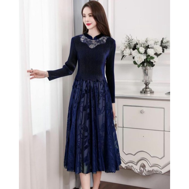 Midi dress plisket import Guang Zhou