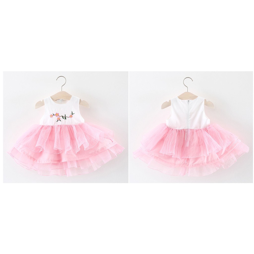 [JOYLEEN BEBE] Dress Anak Lucu Warna Putih Pink Motif Bunga Import Murah