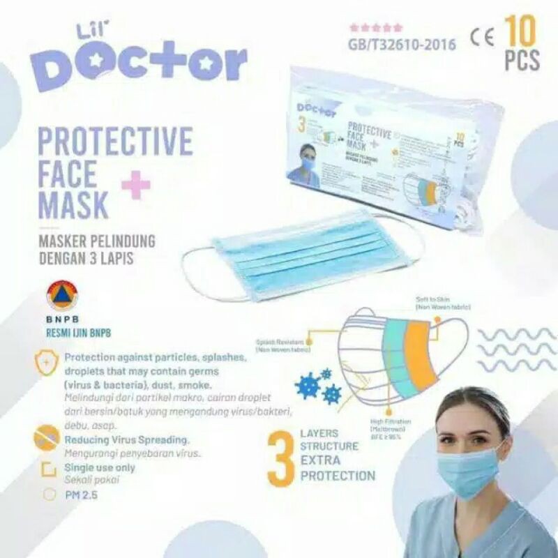 Lil Doctor Masker Medis Anak &amp; Dewasa LilDoctor Protective Face Mask 3 Ply isi 10pcs