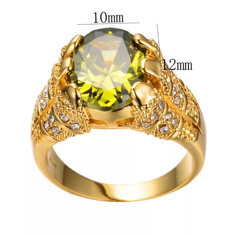 Cincin Pria Wanita Unisex Gold Platted 14K Permata Peridot Hijau Zirconia Mewah