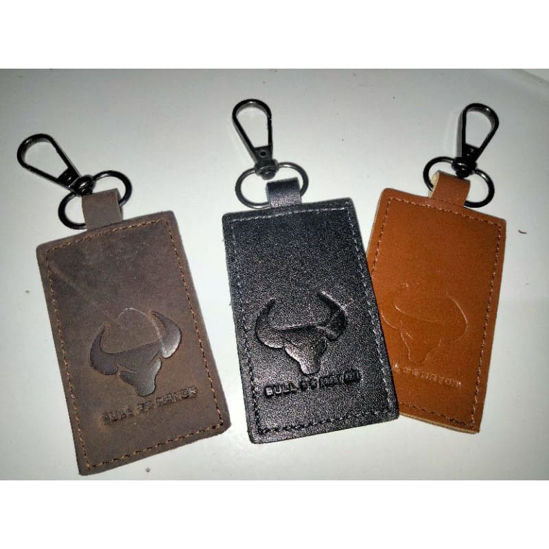 Dompet pria kulit asli Crazy Horse model Harley tebal lentur-Gantungan Kunci Bull