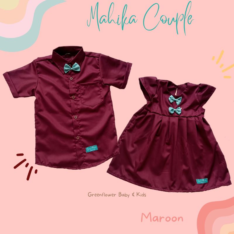 Greenflower - Baju bisa couple anak kakak adik cowok cewek katun maroon 1-5 tahun