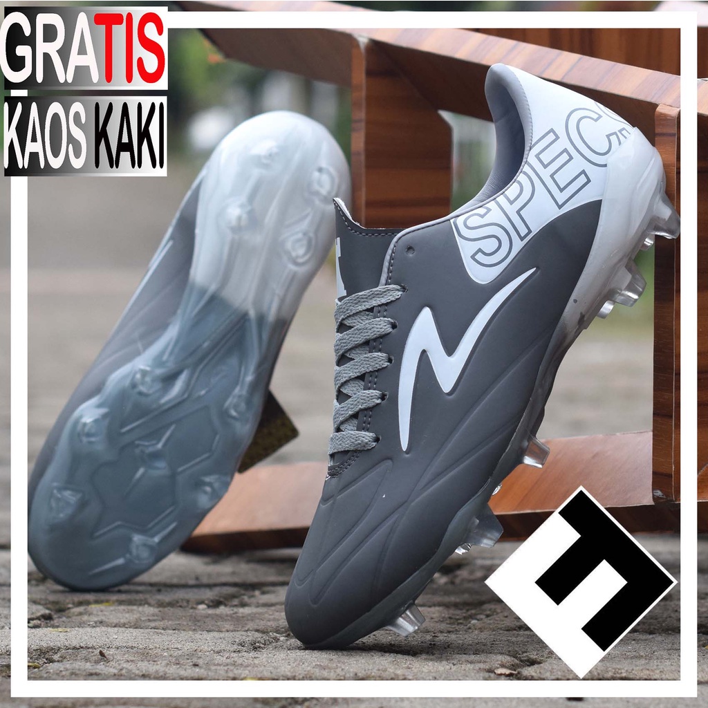 Sepatu Bola Specs Estadio Raider Grade Ori Made In Indo In White-Grey-ESTB Grey +Kaos Kaki