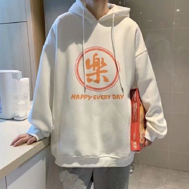 Hoodie BIGSIZE (S - 6XL) HAPPY EVERY DAY Jaket Japan Street Style Jumbo Oversize Pria Wanita Fleece Loose Long Sleeve Sweater Japanese Harajuku