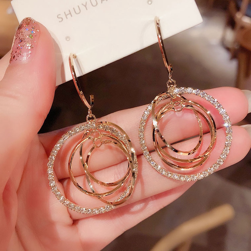 Hu Hu Hu Hu Hu Alat Bantu Pasang Kacamata♡ 1 Pasang Anting Hoop Berlian Imitasi Bentuk Bulat Geometris Untuk Hadiah Pernikahan