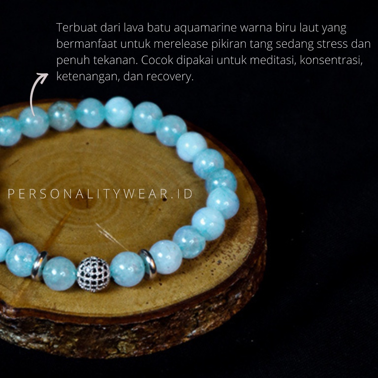 Gelang Pria Wanita Cowok Cewek Keren Dewasa Batu Kristal Aquamarine Biru Laut ASLI Akik Alam Natural