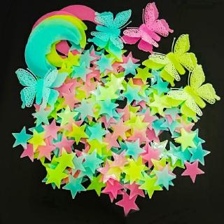 101pcs Stiker  Bentuk Bintang  Glow  In The Dark Untuk 