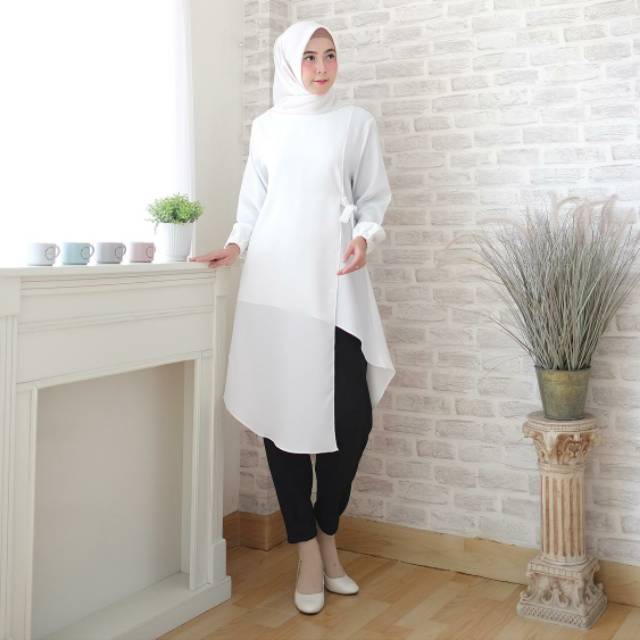 TUNIC BLACK WHITE LOPY Baju Atasan Wanita Tunik Putih Rose Beige &amp; Hitam Cantik Realpict