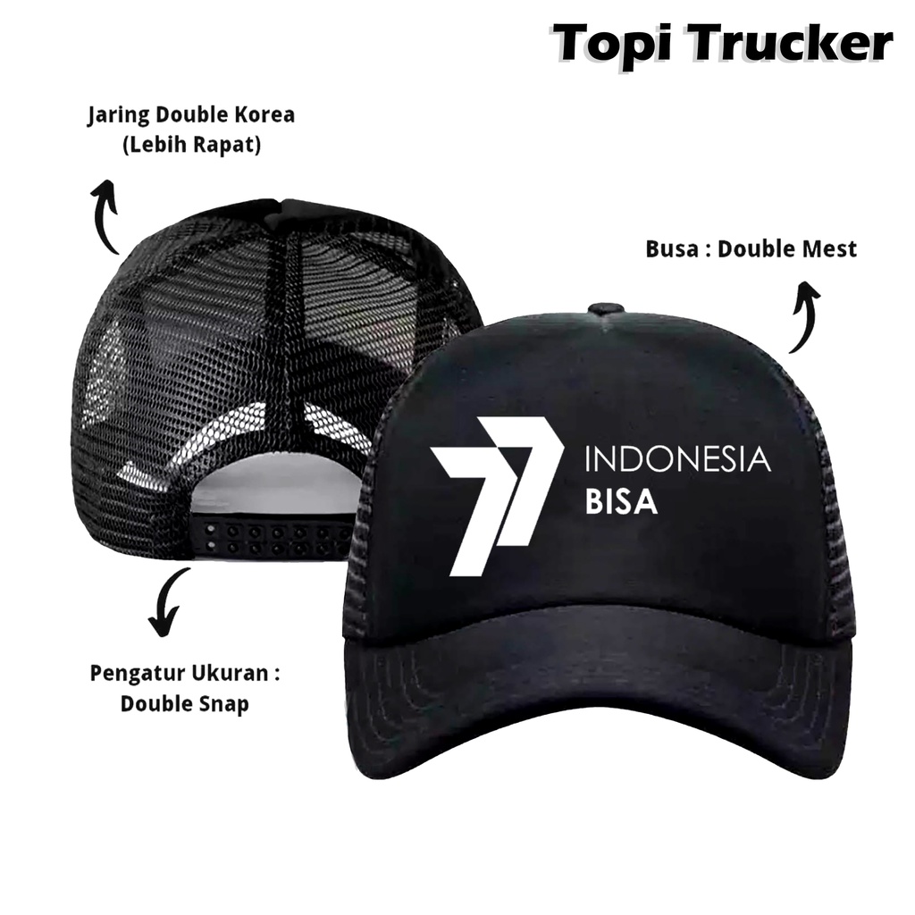 Topi Jaring Trucker Dirgahayu Republik Indonesia RI ke 77 Indonesia Bisa Special Kemerderkaan Merah Putih Indonesia