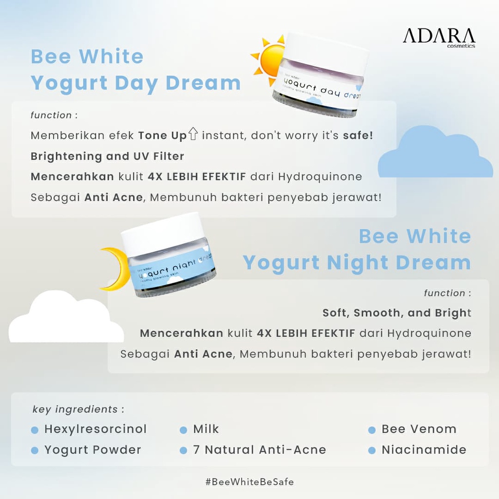 ADARA Bee White Foam Cleanser | Spotless Cream | Spotless Gel | Yogurt Day Cream | Yogurt Night Cream | Eye Do Care