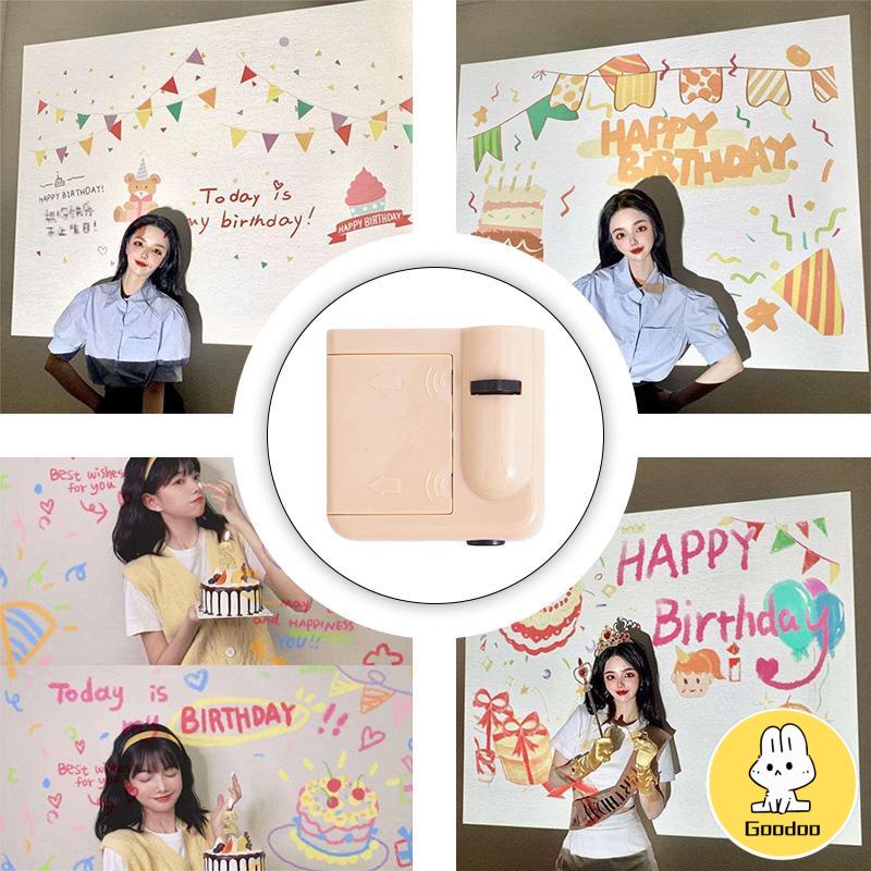 【COD】Happy Birthday Mini Proyektor Selamat Ulang Tahun Lampu Proyeksi Foto Alat Peraga Mini Dekorasi Pesta Gift -Doo