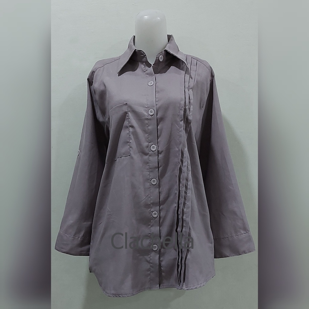 Clachella Kemeja Wanita Motif Polos, Baju Atasan Wanita B908603/B903603