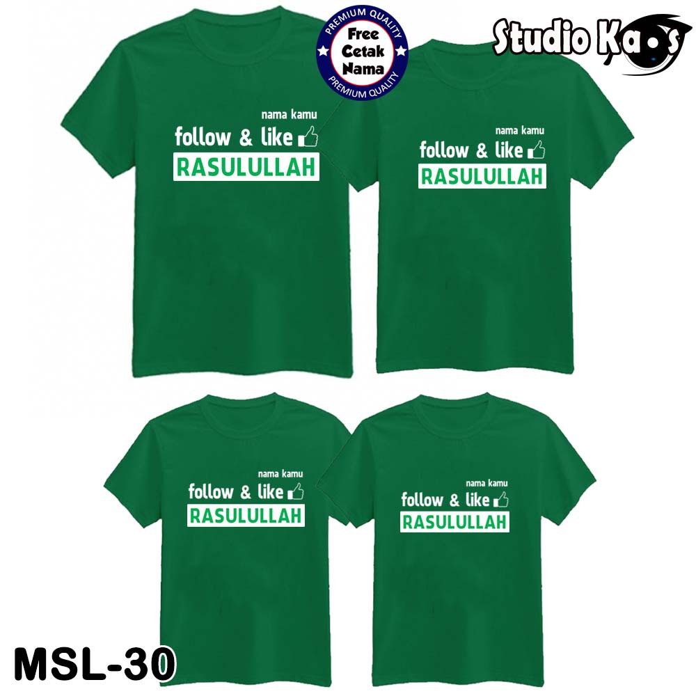 Baju Kaos Muslim Keluarga 4 Pcs Banyak Motif Free Cetak Nama