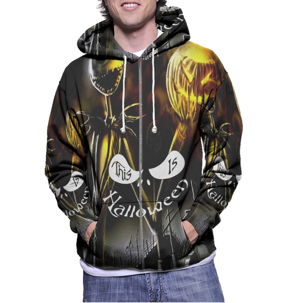 Jaket Hoodie Zipper Fullprint Jack Skellington Nightmare Before Christmas Bahan Polyester Jersey [Ho