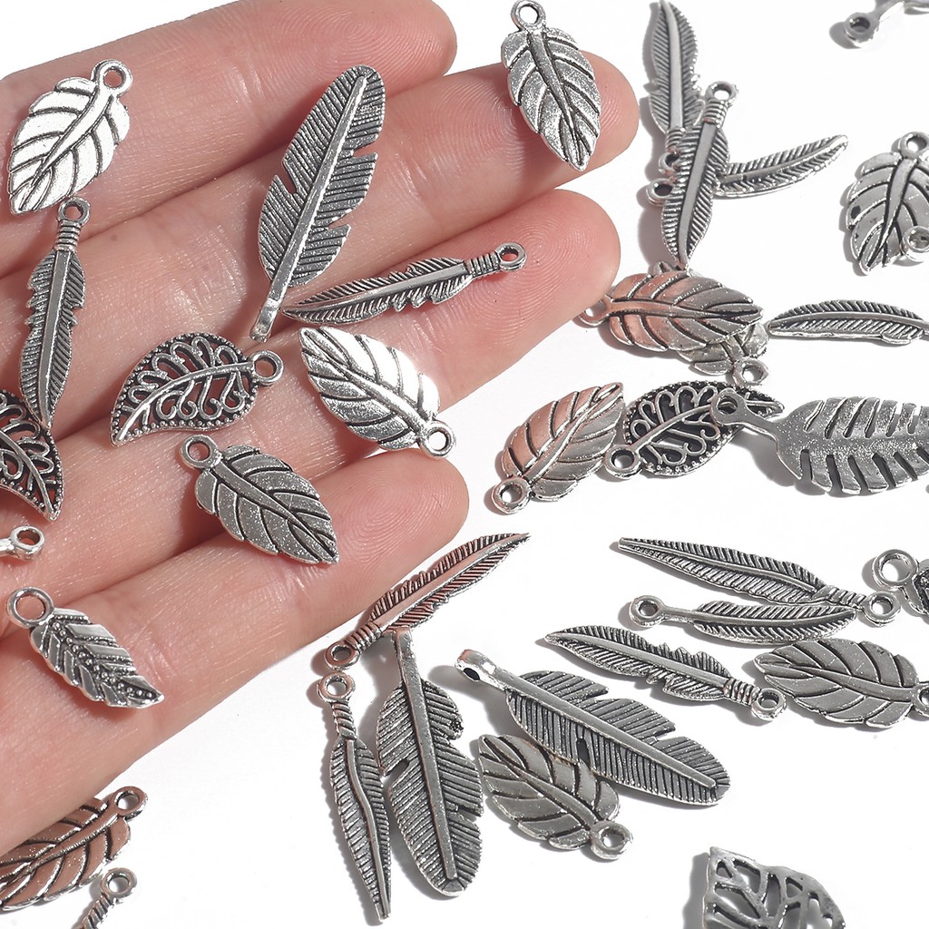 10-50 Pcs Aksesoris Manik-Manik Daun Bahan Alloy Lapis Silver Untuk Membuat Perhiasan Handmade