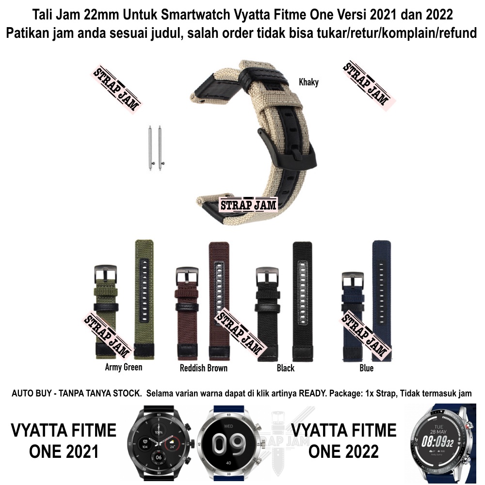 Tali Jam Tangan 22mm Strap Vyatta Fitme One 2021 2022 - Woven Nylon Kanvas