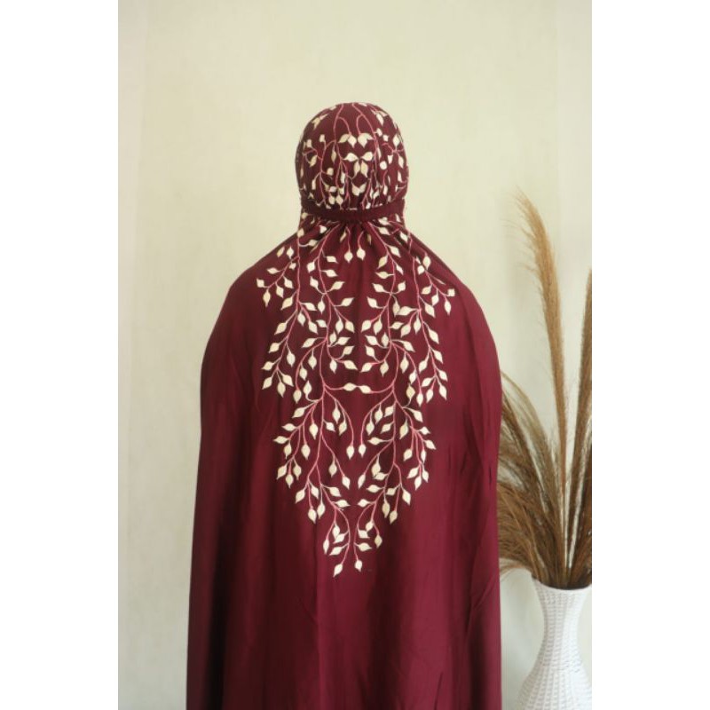 FIQLA COLLECTION - Mukena Terusan / Lajuran Katun Rayon Bordir Dewasa - Rambat Daun PK