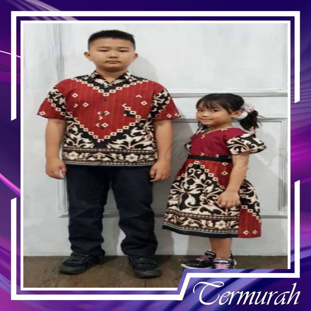 Batik couple keluarga dan anak size jumbo dress copel seragam modern terbaru agatha pola merah