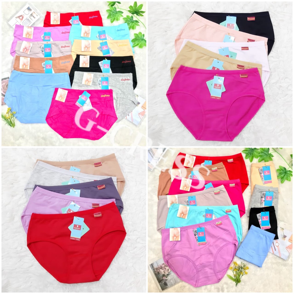 Celana Dalam Wanita Daifona Dewasa M, L, XL, XXL Sepinggang Jumbo Katun Polos Tebal Lembut CD Cewek 