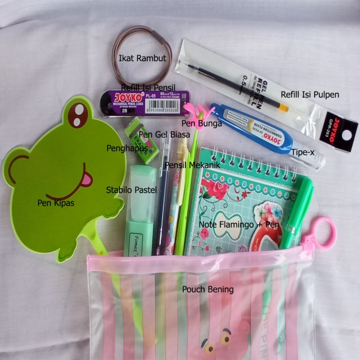 

Paket Alat Tulis Anak Sekolah Lengkap Pen Gel Karakter Notebook Flamingo Stabilo Pastel Pouch Bening