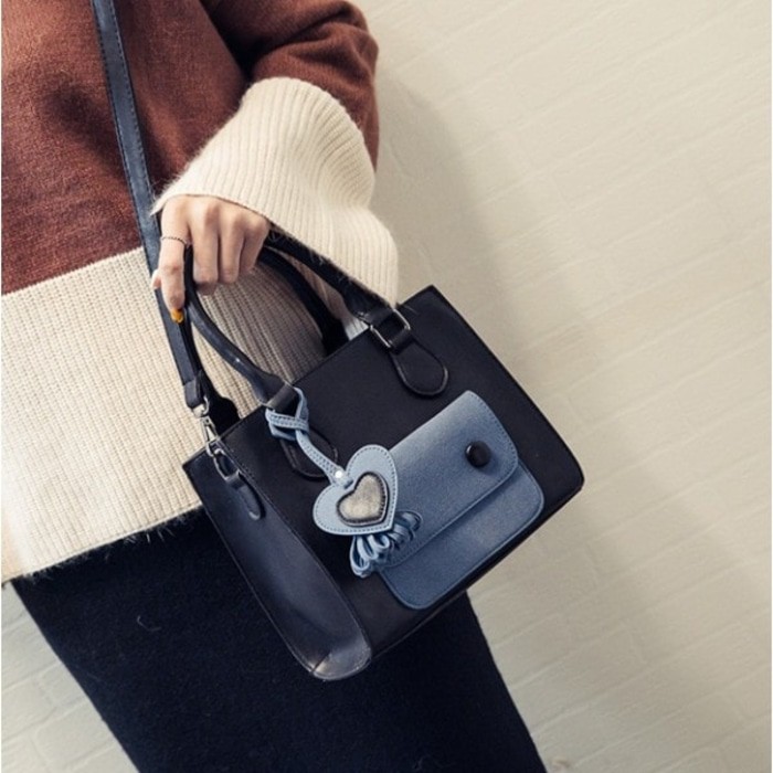 TAS HANDBAG WANITA BISA JINJING SEDANG BIRU TUA PERSEGI KECE SELEMPANG