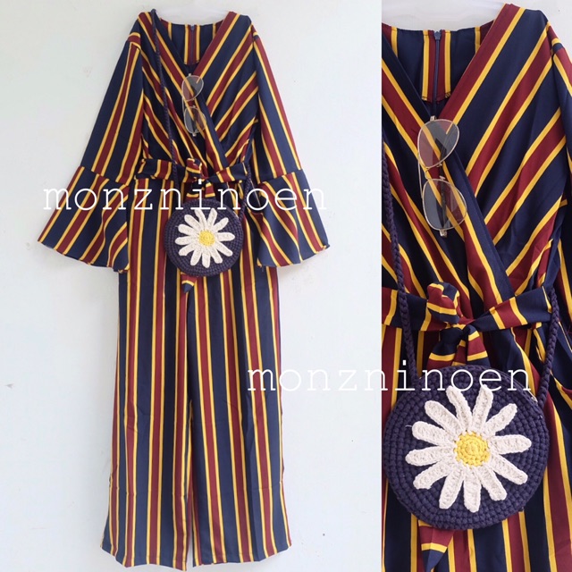 Zara stripy jumpsuit ( model campur )