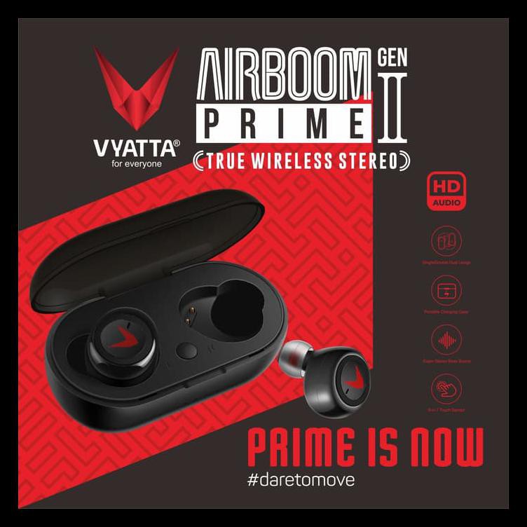 VYATTA AIRBOOM PRIME TWS BLUETOOTH EARPHONE HEADSET 5.0 - ULTRA BASS - Optimus Red PRODUK TERBATAS