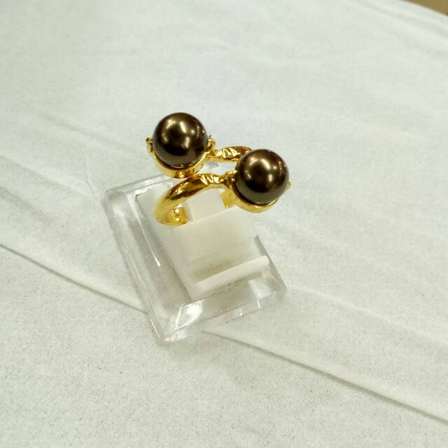Cincin Mutiara shell brown silih asih lapis emas 24k