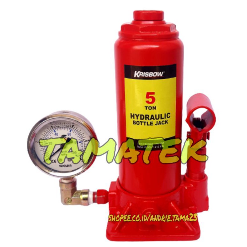 Dongkrak botol hidrolik dengan pressure gauge