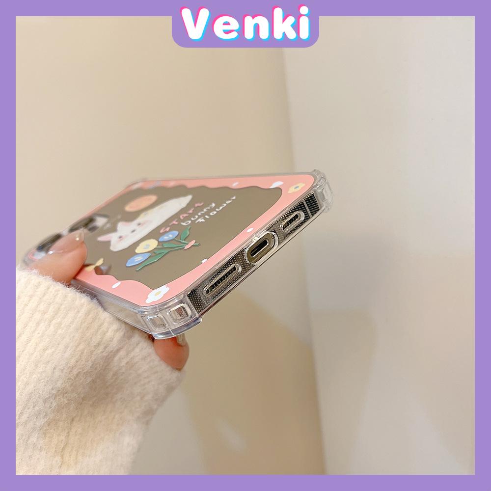 iPhone Case Acrylic Mirror Airbag Shockproof Protection Camera Cute Pink Rabbit Flowers Compatible For iPhone 11 iPhone 13 Pro Max iPhone 12 Pro Max iPhone 7 Plus iPhone x xr xs