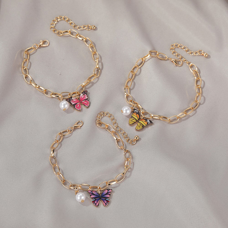 Ins Dreamy Color Butterfly Bracelet Summer Creative Temperament Pearl Thick Chain Bracelet