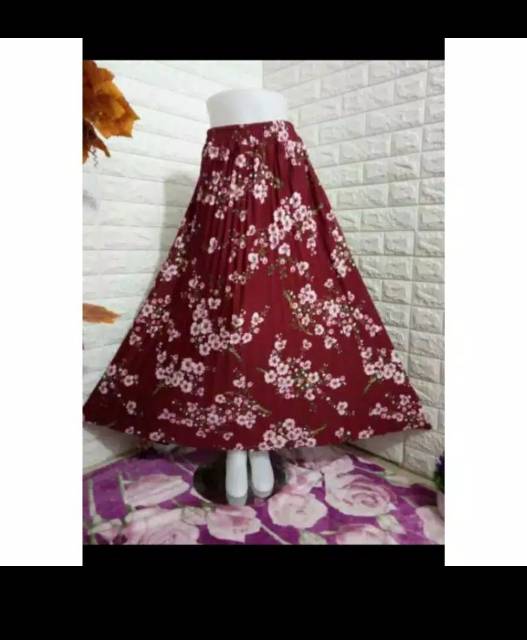 ROK PLISKET PREMIUM MOTIF BUNGA SAKURA MAYUNG REAL PICT