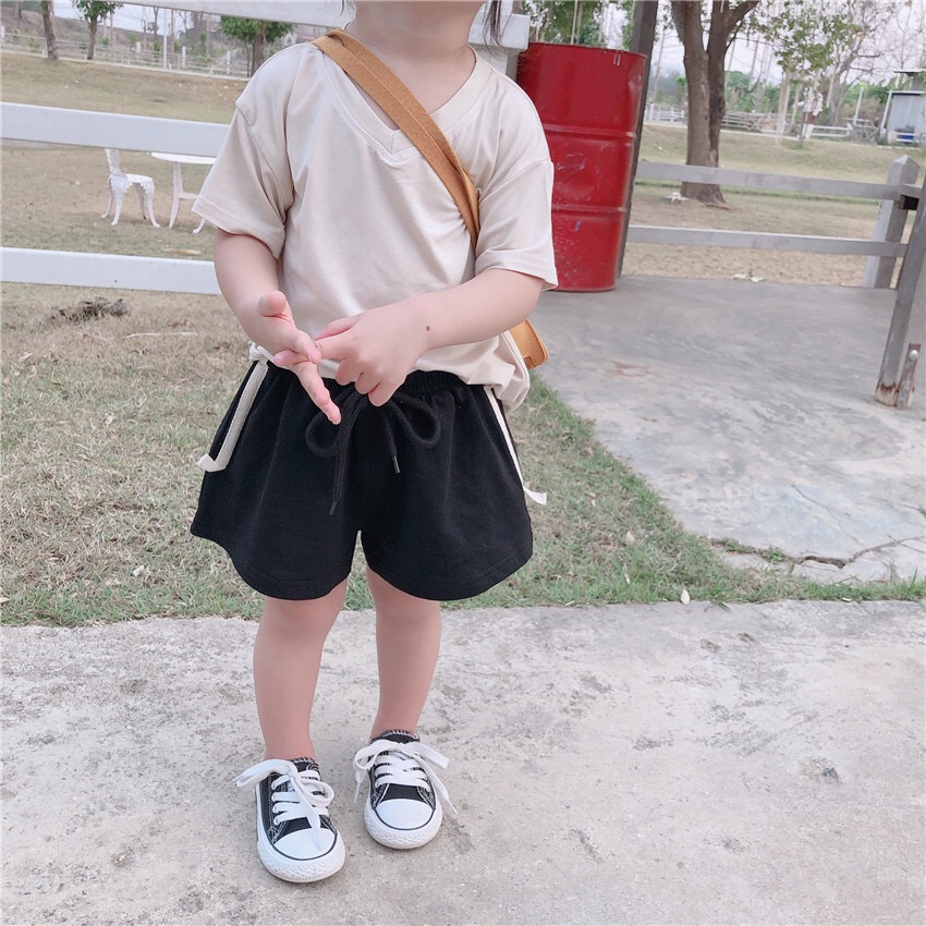 CELANA PENDEK ANAK PEREMPUAN LAKI LAKI SHORTPANTS ABU TALI ORIGINAL BABY TERRY FLECEE REALPICT