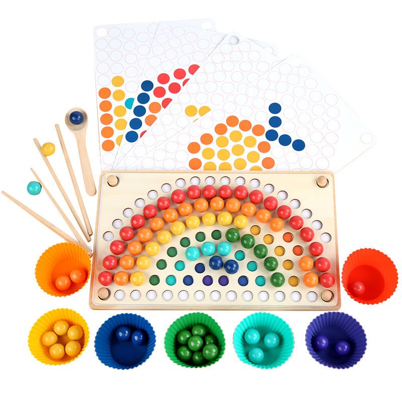 Mainan montessori rainbow beads / sorting warna / wooden beads