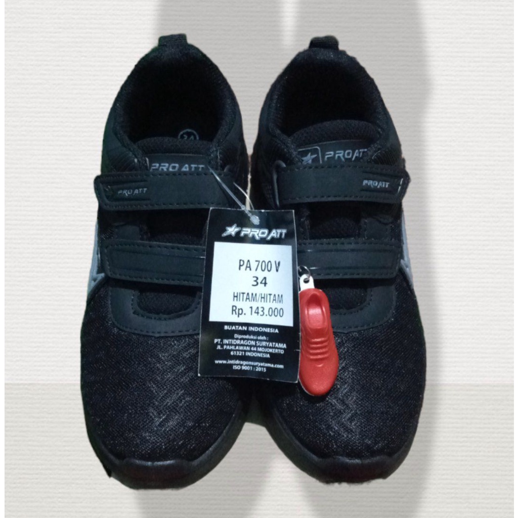 Sepatu Anak Sekolah SD TK ATT PRO ATT  ORIGINAL Sepatu Anak cowok cewek - Hitam Polos