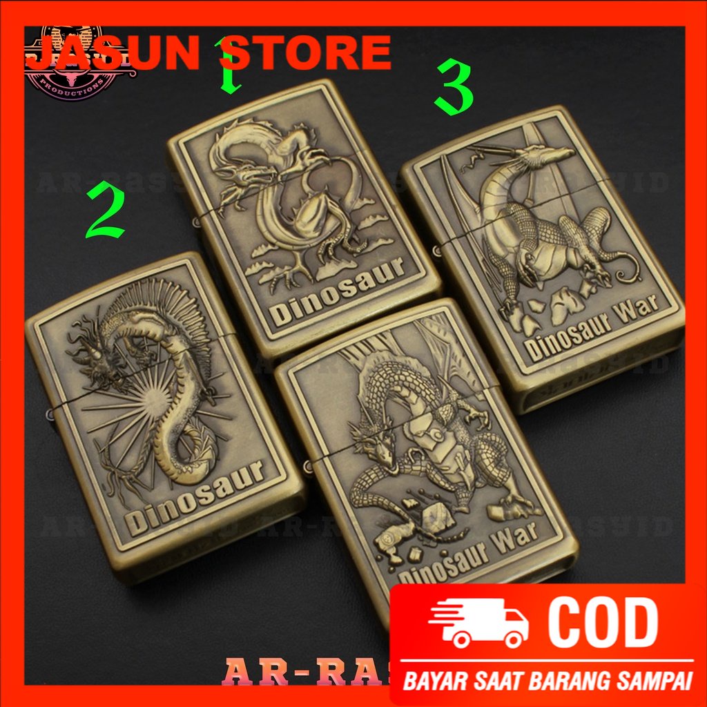 BISA COD! Korek Api Roda Api Zippo Minyak Jiantai Motif Dinosaurus Dinosaur War JT-6007