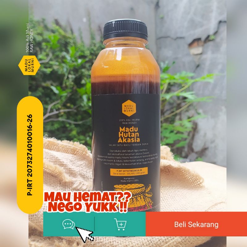 

MADU HUTAN AKASIA CARPA Asli Murni Alami 100% Kemasan 600 Gram Diproduksi oleh Lebah Apis melifera yang Menghisap Nektar Ekstrafloral Pohon Akasia Crassicarpa di Hutan Jambi dan Riau Pulau Sumatera, Telah Diuji Secara Laboratorium dan Sudah P-IRT