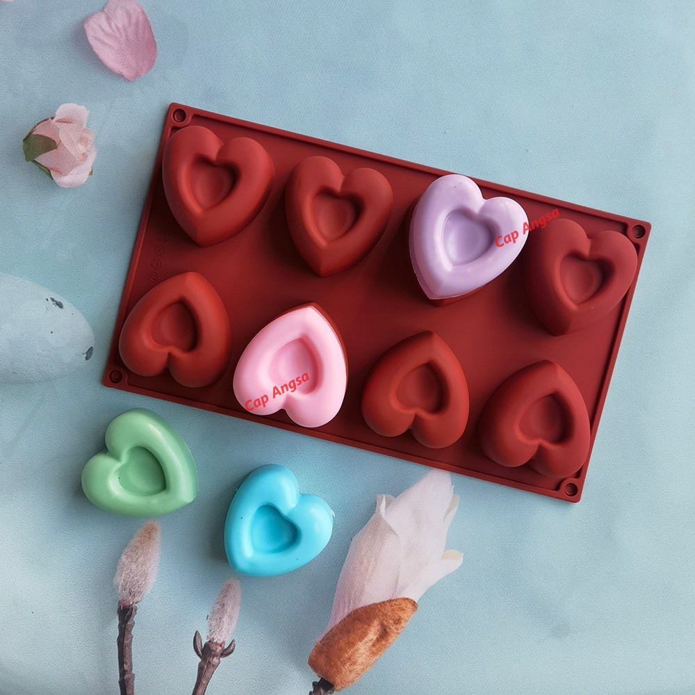 CETAKAN SILIKON HATI DONAT 3D SILICONE MOLD LOVE HEART DOUGHNUT DONUT JELLY AGAR COKLAT SILICON MOULD 8 CAVITY