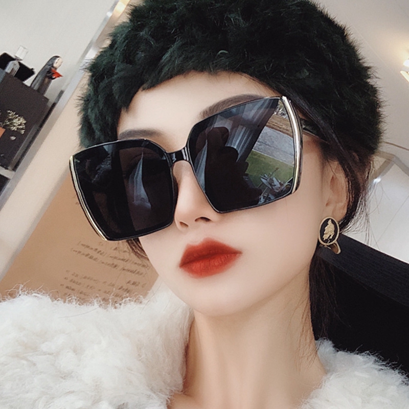 Korean style big frame ins fashion personality square trend silver side sunglasses for men and women