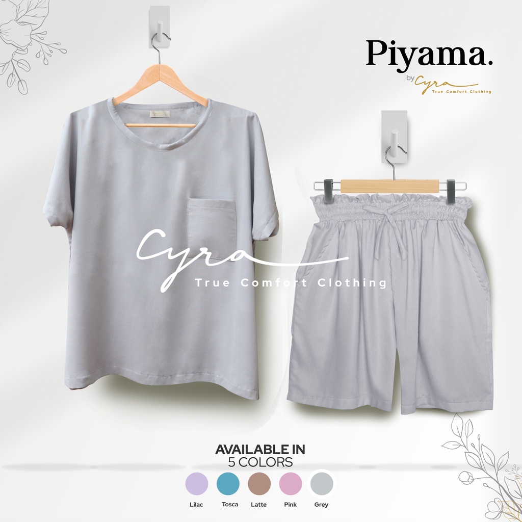 CYRA SHORT HOME DRESS PIYAMA BAJU TIDUR SET PENDEK  RAYON VISCOSE/ DAILY PIYAMA/TWILL/SETELAN BAJU T