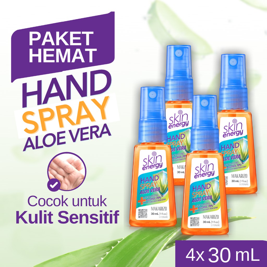 PAKET ISI 4 Makarizo Skin Energy Hand Spray AloeVera 30 mL Hand Sanitizer 70%