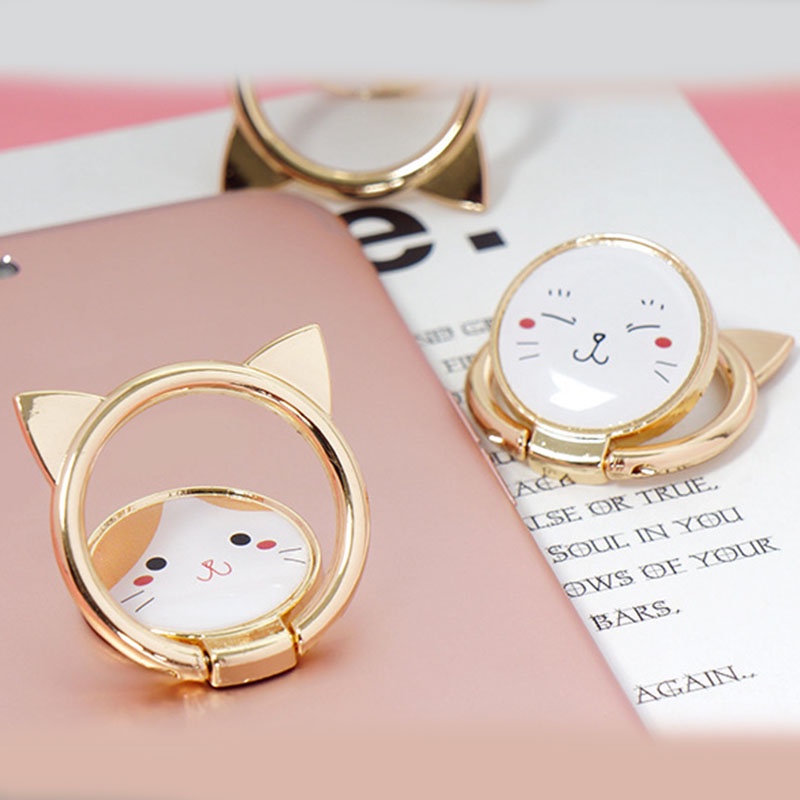 Stand Holder Handphone Universal Bentuk Kucing Lucu Bahan Metal Untuk iPhone / Android