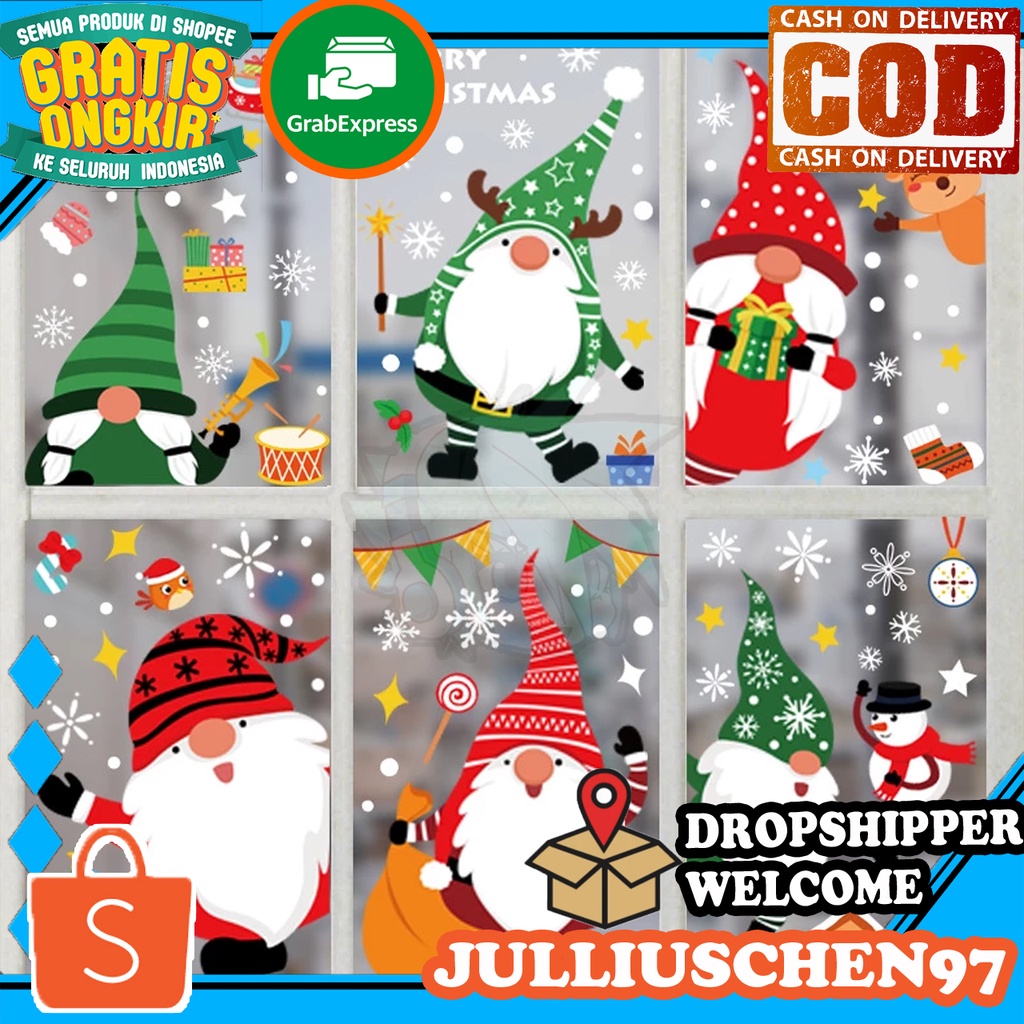 JJ CHEN Stiker Kaca Jendela Christmas Decoration Glass Electrostatic Sticker Santa Claus Window Wall